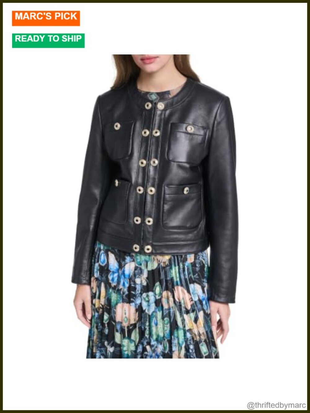 Genuine Leather Collarless Button-Front Women's Jacket